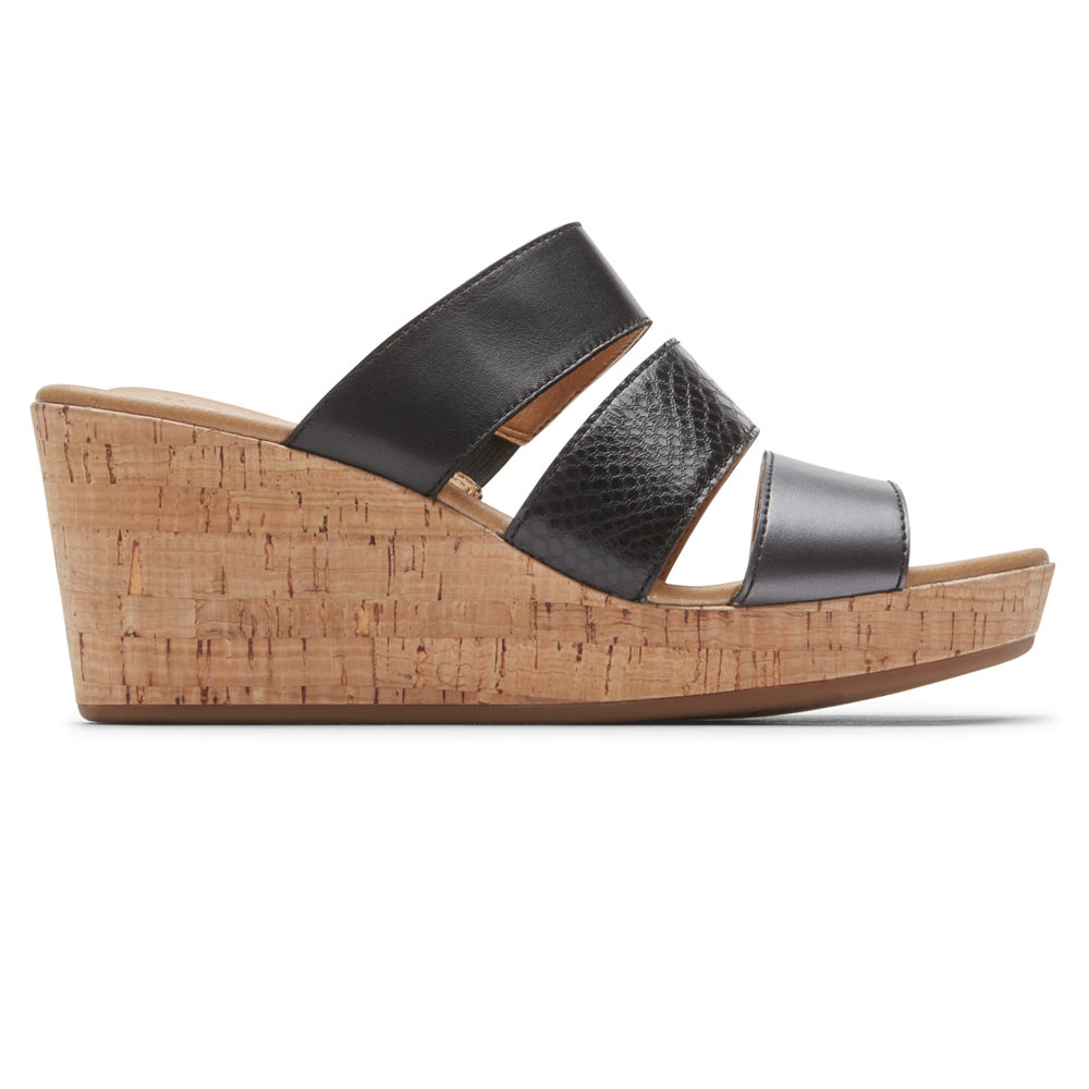 Rockport Singapore Womens Slides - Lyla Banded Black - EW8749036